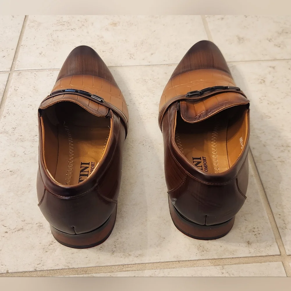 Mens Bittini Loafers Two‎ Tone Brown Crocodile Leather Oxfords Loafers Size 11